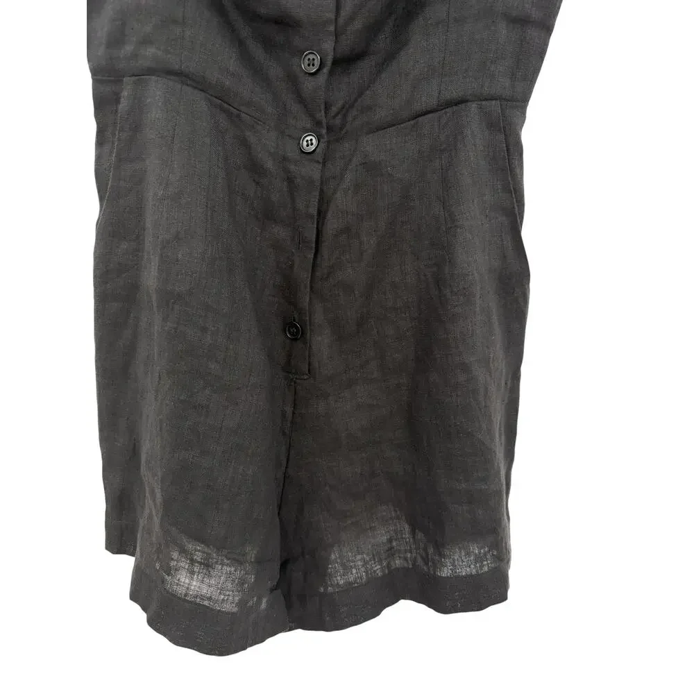 Reformation Blanca Linen Romper Black Button‎ Front Sleeveless Size 00